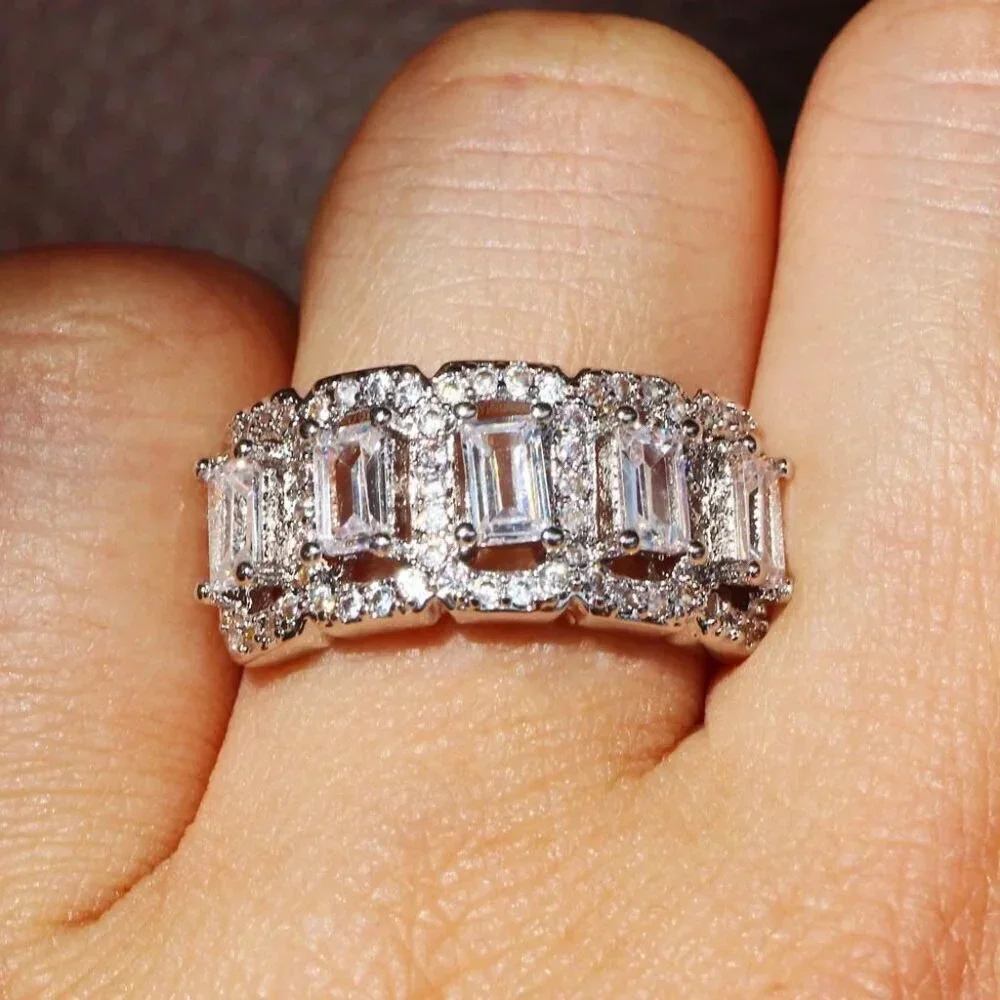 💍 Hollow Full Around Zircon Silver Fashion Eternity Ring for Women, EVGG…